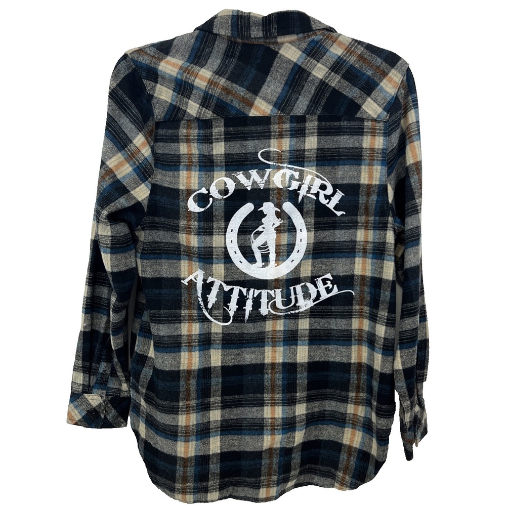 Burnside Cowgirl Attitude Women's Flannel Plaid Shirt Size M Long Sleeves